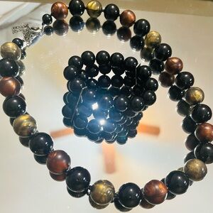 Black and colorful Bead Necklace and Bracelet Set